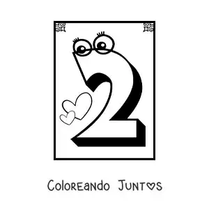 Imagen para colorear de ficha del número 2 animado para aprender a contar