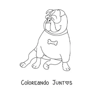 Imagen para colorear de un bulldog sentado con una camisa con un hueso estampado