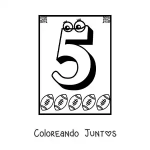 Imagen para colorear de ficha del número 5 animado para aprender a contar