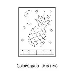 Imagen para colorear de tarjeta para aprender a trazar el número 1 y contar con frutas