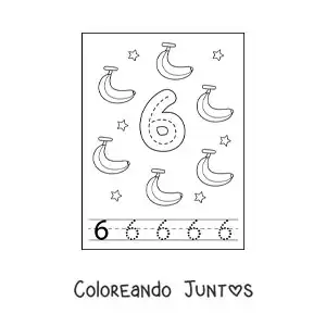 Imagen para colorear de tarjeta para aprender a trazar el número 6 y contar con frutas