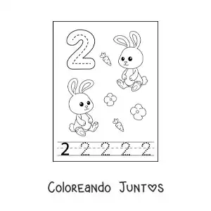 Imagen para colorear de actividad para trazar el número 2 y contar con dibujos animados