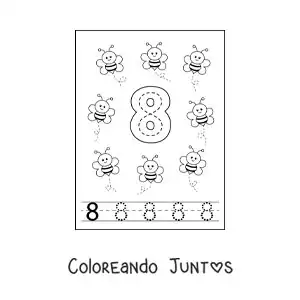 Imagen para colorear de actividad para trazar el número 8 y contar con dibujos animados