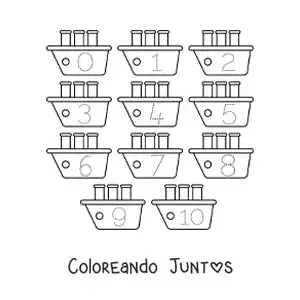 Imagen para colorear de actividad para trazar los números del 1 al 10 con barcos