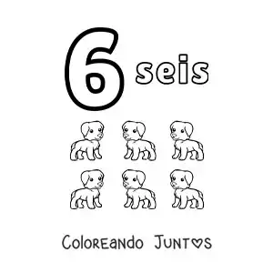 Imagen para colorear de ficha del número 6 para aprender a contar con dibujos divertidos