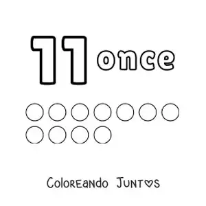 Imagen para colorear de ficha del número 11 para aprender a contar con dibujos divertidos