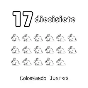 Imagen para colorear de ficha del número 17 para aprender a contar con dibujos divertidos