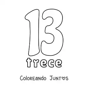 Imagen para colorear de ficha del 13 para aprender los números naturales