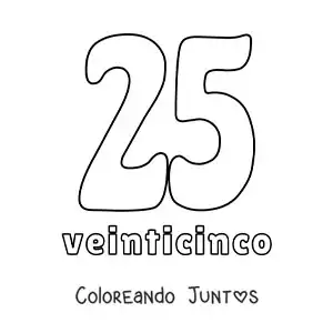 Imagen para colorear de ficha del 25 para aprender los números naturales