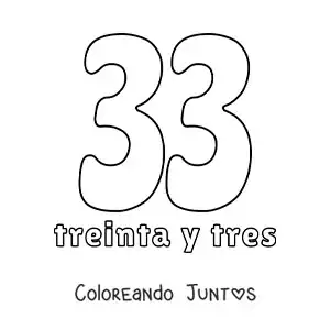 Imagen para colorear de ficha del 33 para aprender los números naturales