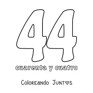 Imagen para colorear de ficha del 44 para aprender los números naturales
