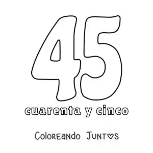 Imagen para colorear de ficha del 45 para aprender los números naturales