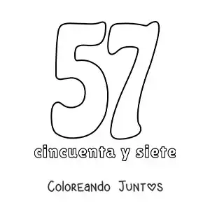 Imagen para colorear de ficha del 57 para aprender los números naturales