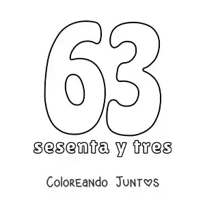 Imagen para colorear de ficha del 63 para aprender los números naturales