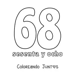 Imagen para colorear de ficha del 68 para aprender los números naturales