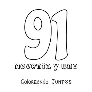 Imagen para colorear de ficha del 91 para aprender los números naturales