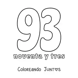 Imagen para colorear de ficha del 93 para aprender los números naturales
