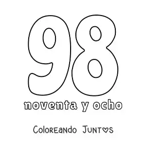 Imagen para colorear de ficha del 98 para aprender los números naturales