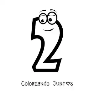 Imagen para colorear del número 2 animado para niños