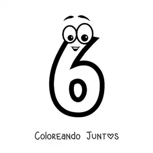 Imagen para colorear del número 6 animado para niños