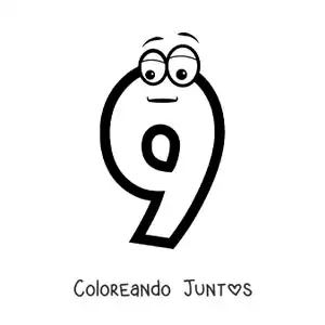 Imagen para colorear del número 9 animado para niños