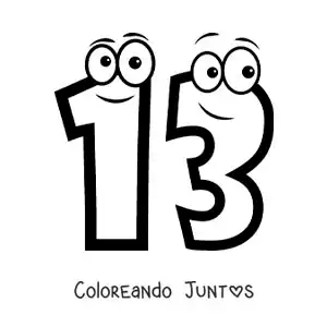 Imagen para colorear del número 13 animado para niños