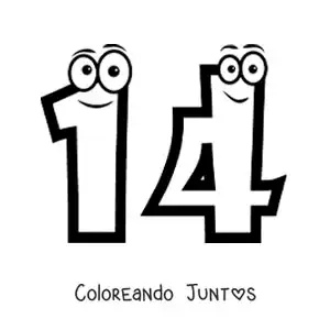 Imagen para colorear del número 14 animado para niños