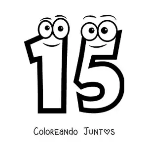 Imagen para colorear del número 15 animado para niños