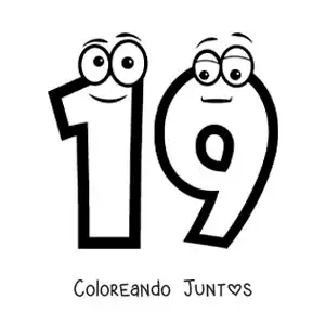 Imagen para colorear del número 19 animado para niños
