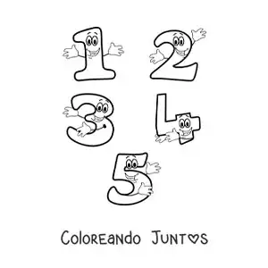 Imagen para colorear de los números del 1 al 5 animados para niños