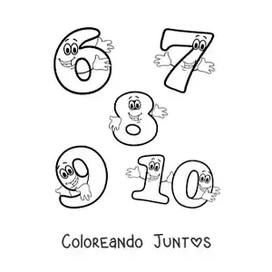 Imagen para colorear de los números del 6 al 10 animados para niños