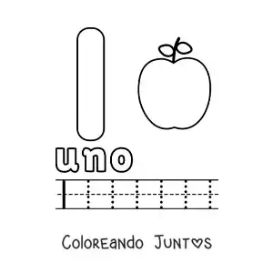 Imagen para colorear del número 1 con objetos para aprender a contar y trazar