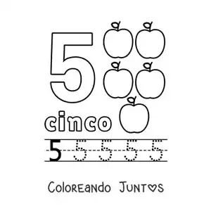 Imagen para colorear del número 5 con objetos para aprender a contar