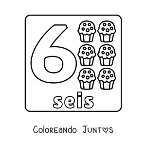 Imagen para colorear del número 6 con objetos para aprender a contar