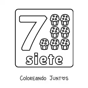 Imagen para colorear del número 7 con objetos para aprender a contar
