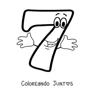 Imagen para colorear del número 7 animado bailando para niños