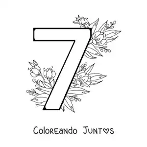 Imagen para colorear del número 7 decorado con flores