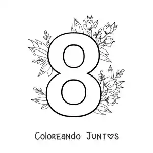 Imagen para colorear del número 8 decorado con flores