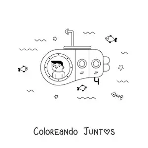 Imagen para colorear de un niño dentro de un submarino