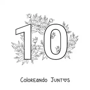 Imagen para colorear del número 10 decorado con flores