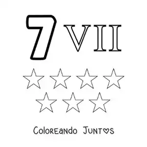 Imagen para colorear de ficha del 7 en números romanos con dibujos animados
