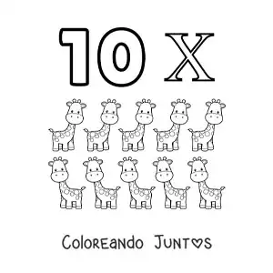 Imagen para colorear de ficha del 10 en números romanos con dibujos animados