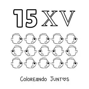 Imagen para colorear de ficha del 15 en números romanos con dibujos animados