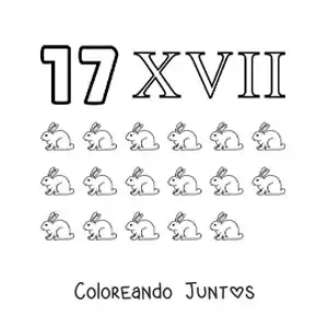 Imagen para colorear de ficha del 17 en números romanos con dibujos animados