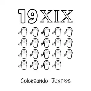 Imagen para colorear de ficha del 19 en números romanos con dibujos animados