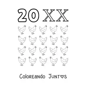 Imagen para colorear de ficha del 20 en números romanos con dibujos animados