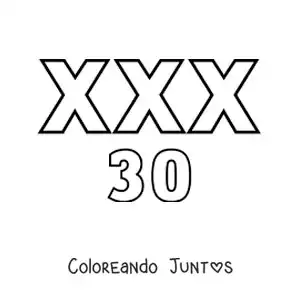 Imagen para colorear de ficha del 30 en números romanos con dibujos animados
