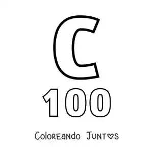 Imagen para colorear de ficha del 100 en números romanos con dibujos animados