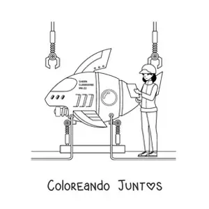 Imagen para colorear de una ingeniero naval construyendo un submarino