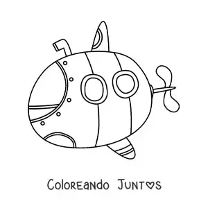 Imagen para colorear de un caricatura de un submarino con periscopio y dos ventanas